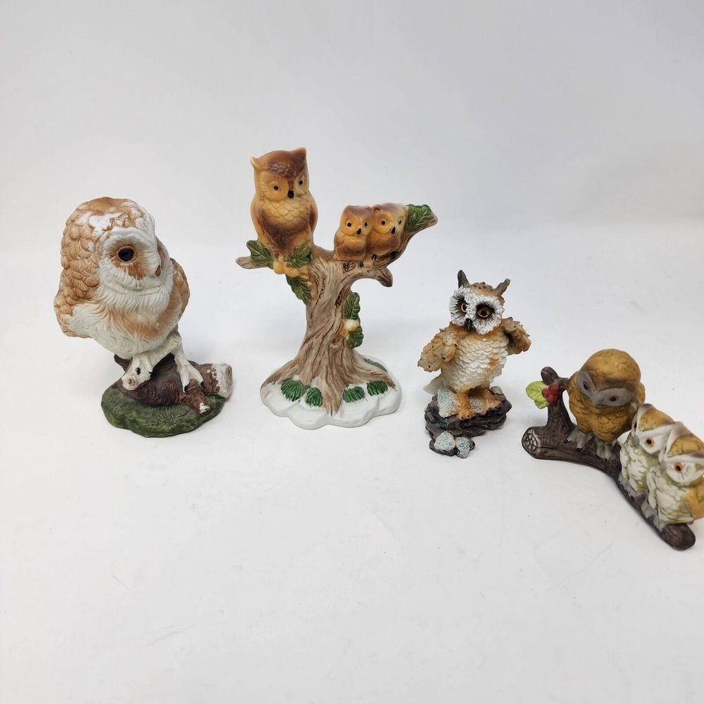 Lot Of 4  Owls Figures Figurines Ceramic Knick Knacks Home Decor